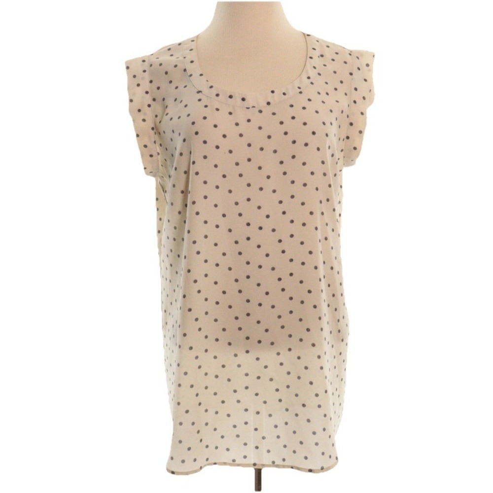 Pleione Anthropologie Polka Dot Sheer Blouse Top Cream Office Career Casual